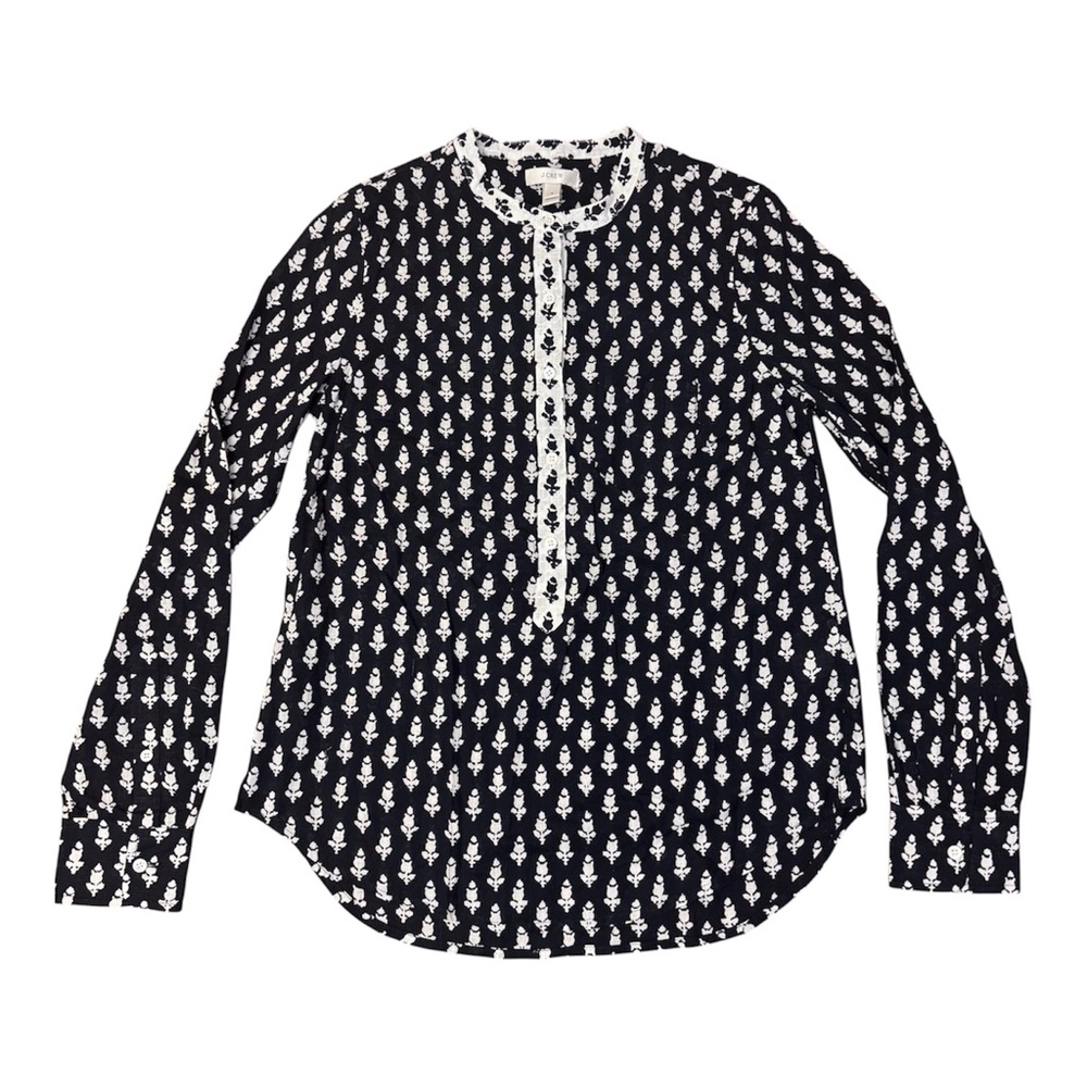 J. Crew Black and White Floral Blouse Cotton Shirt‎